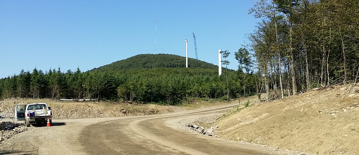 photo of turbines and crane at Passadumkeag Wind farm project in Maine
