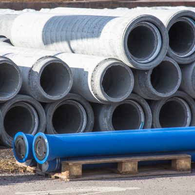 Concrete drainage sewer, gutters pipes for industrial building construction.
