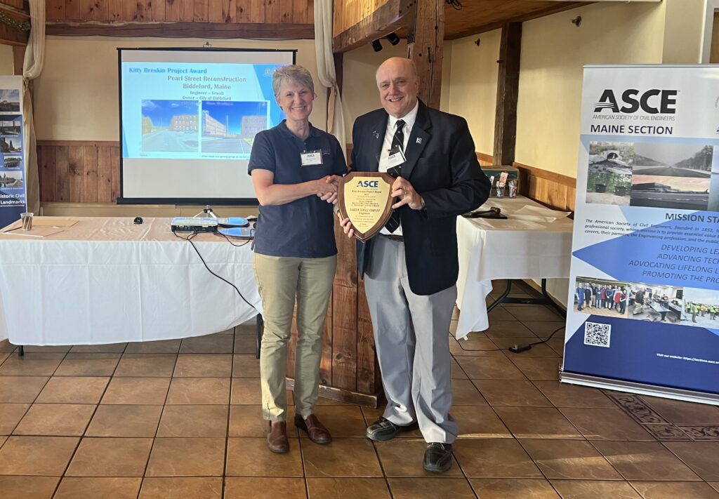 Janine Murchison, PE, (left) receives the 2024 Maine ASCE Kitty Breskin Project Award for Engineering